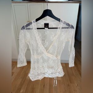 Vintage j.t.b. Delicate Ivory Lace Wrap Top